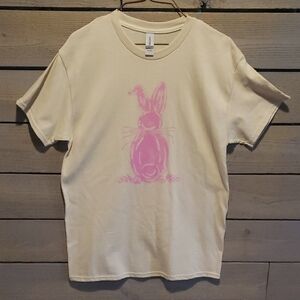 Gildan Cream Tee with Pink Bunny Design
